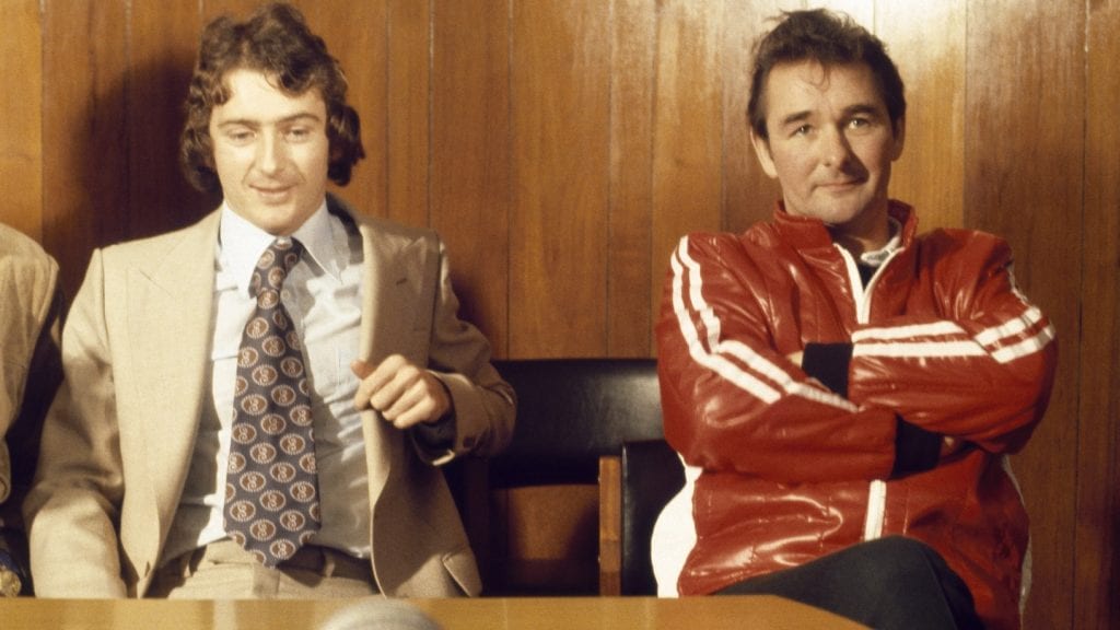  Trevor Francis with Brian Clough in 1979 after becoming the first million-pound player. Photo: Getty Images