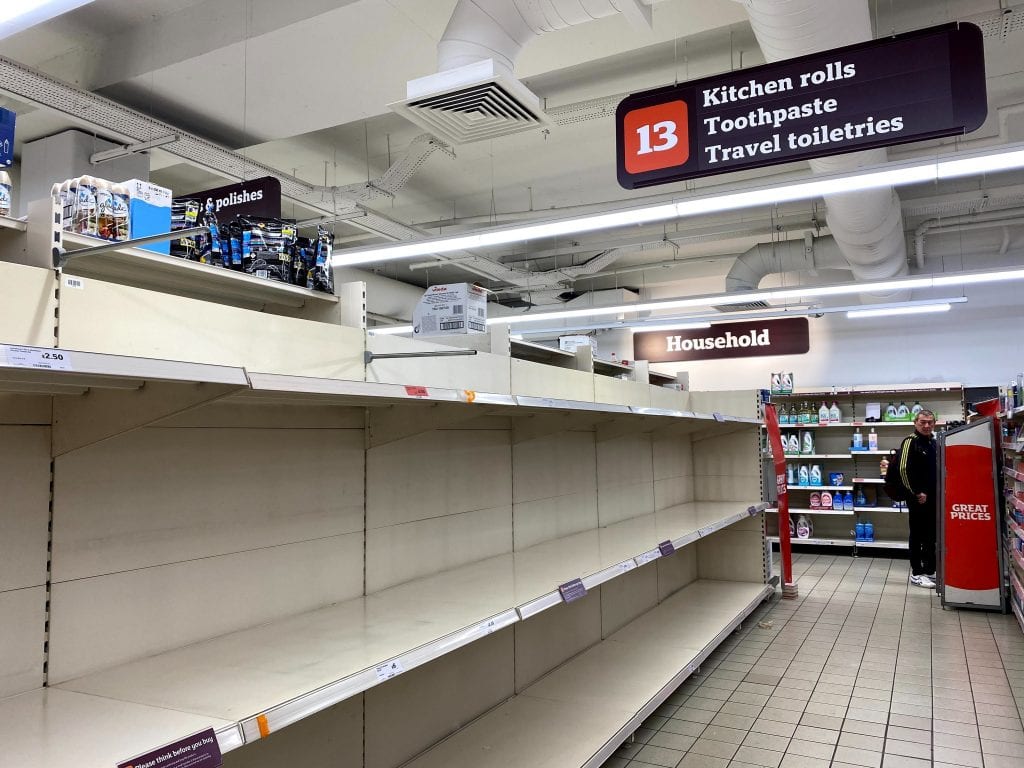 Empty supermarket shelves in Sainsburys