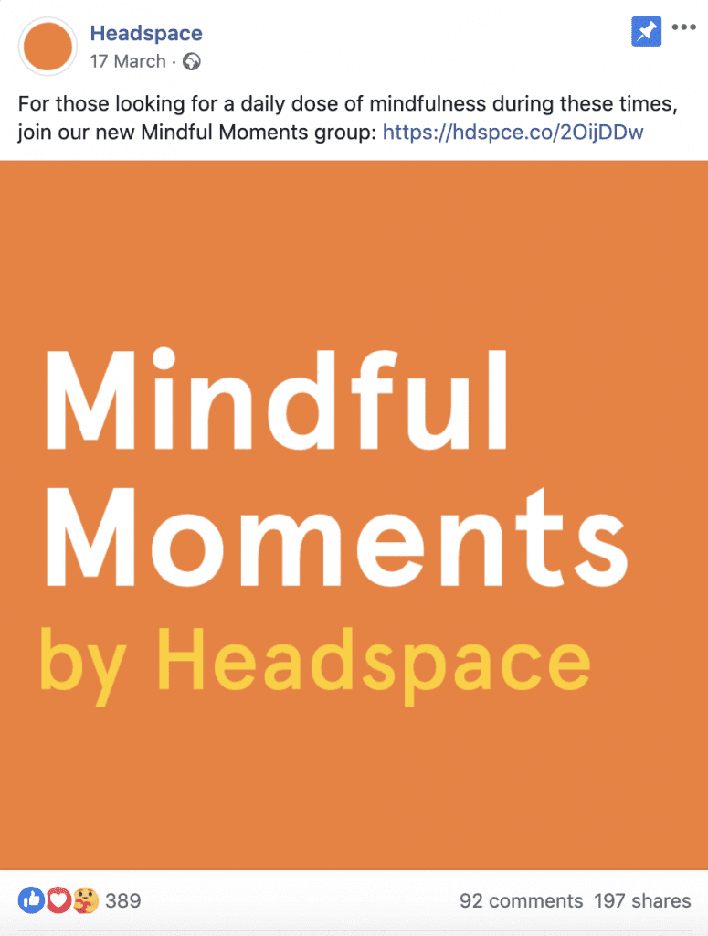 Headspace Facebook post