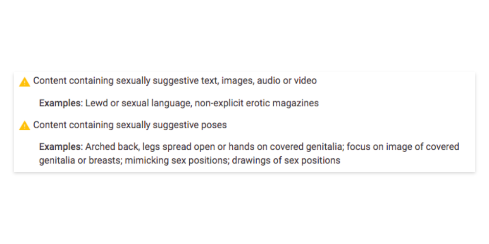 A Screenshot of Google's guidelines on sexually suggestive content and poses in adverts 