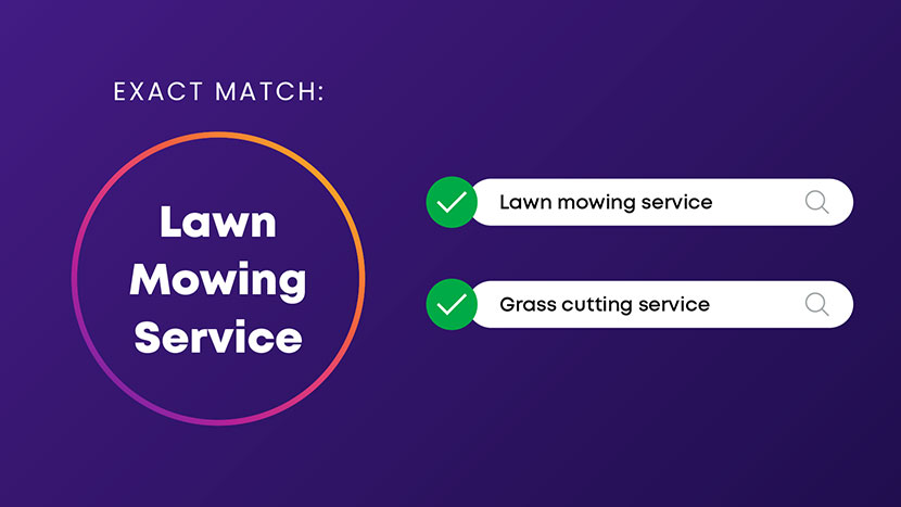 Example of exact match for the term lawn mowing service 