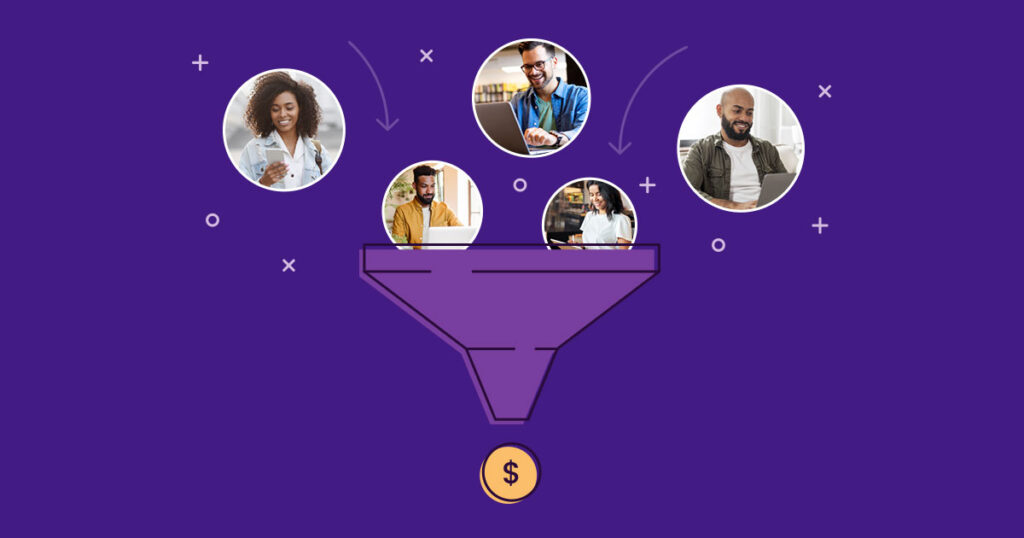 Feature image of people going into a funnel
