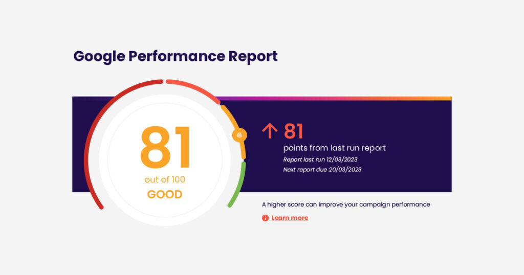Image of Google's new score interface for performance reports 