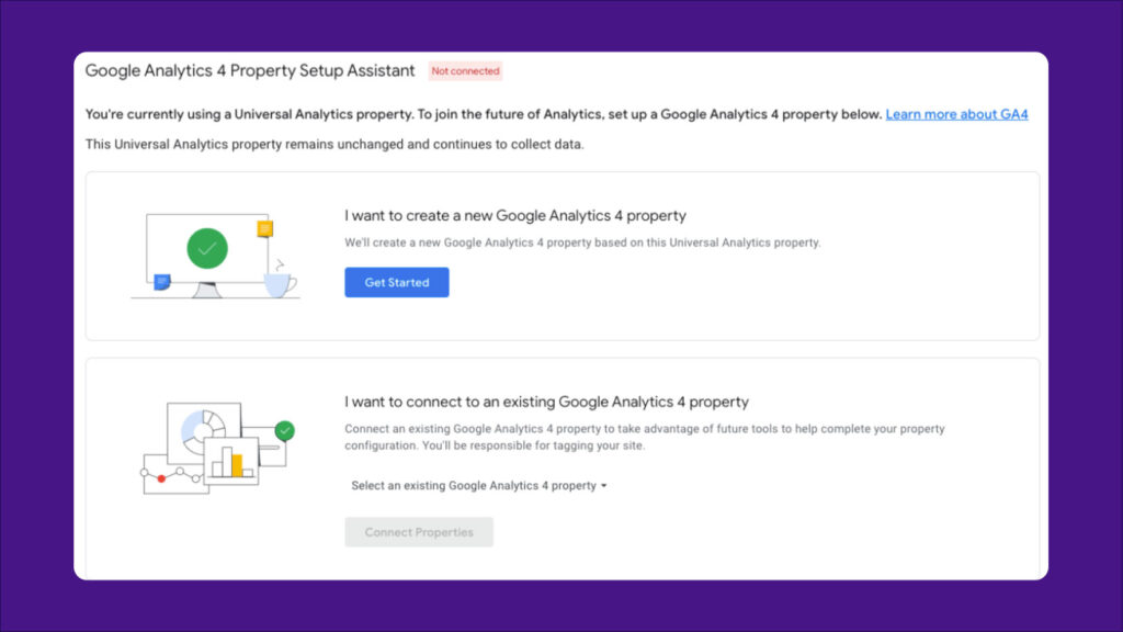 Google Analytics 4 set up assistant screenshot